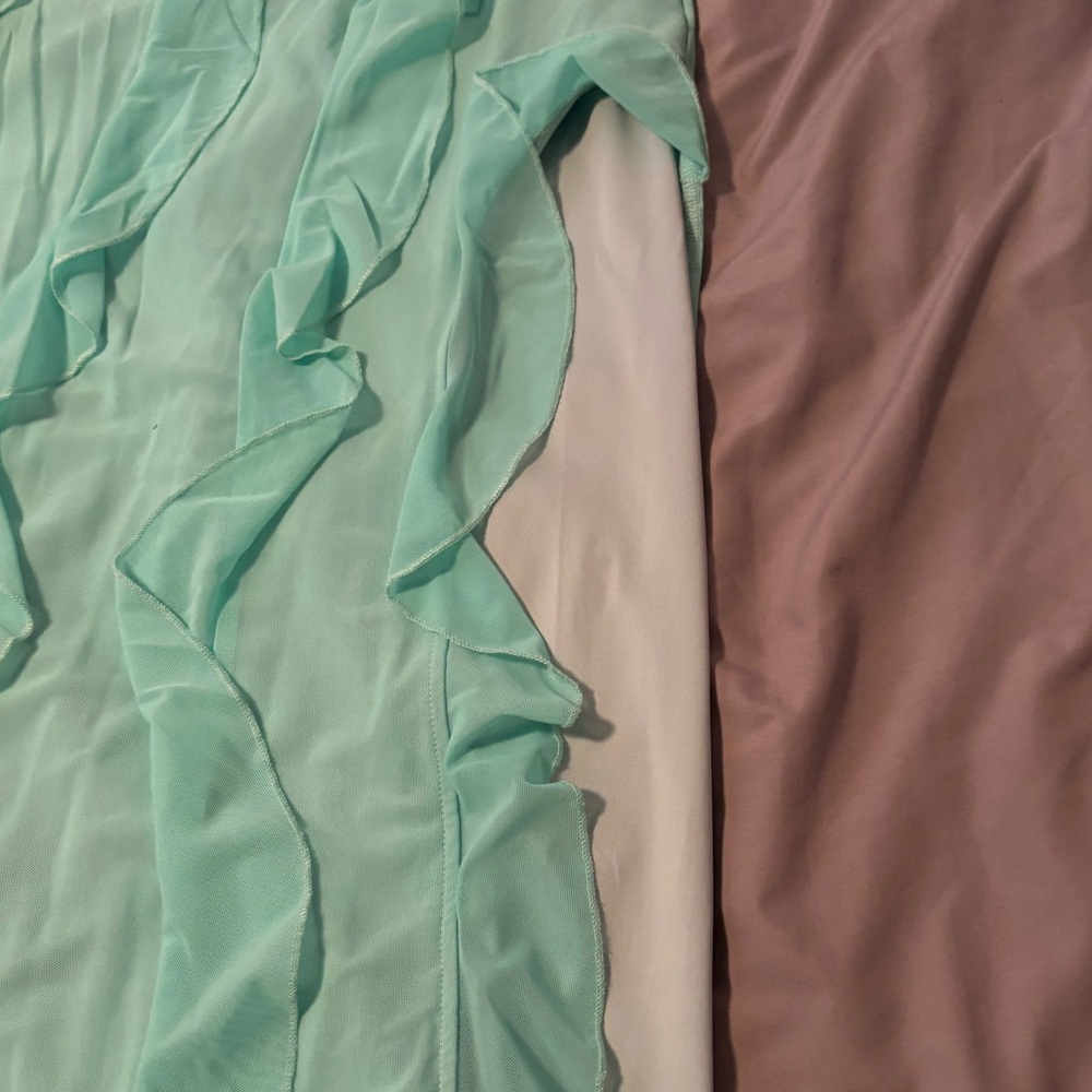 Turquoise Ruffled Strapless Prom Dress - Picture 5 of 6